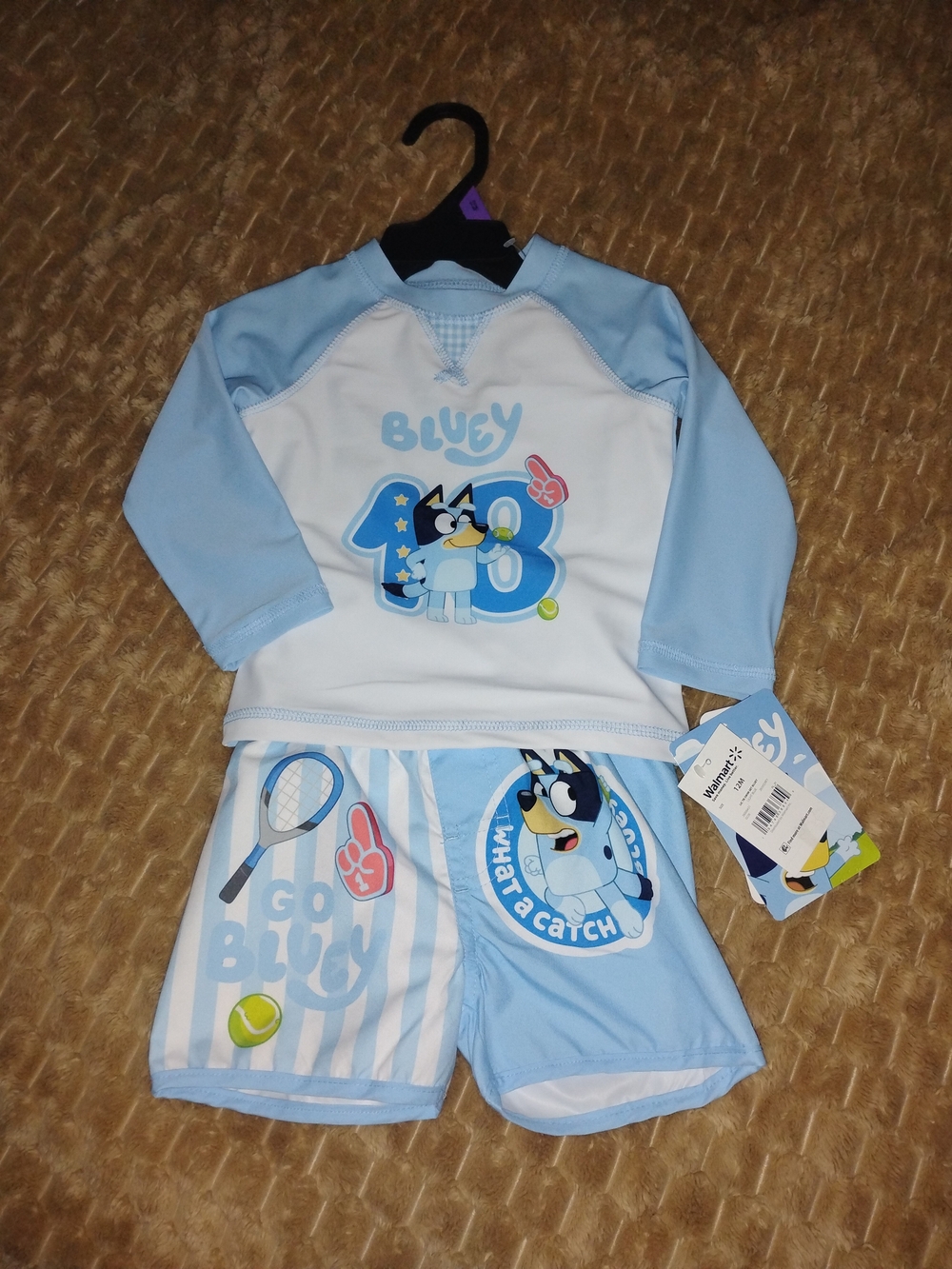 Bluey Light Blue Rash Guard and Swim Trunks Set for Kids